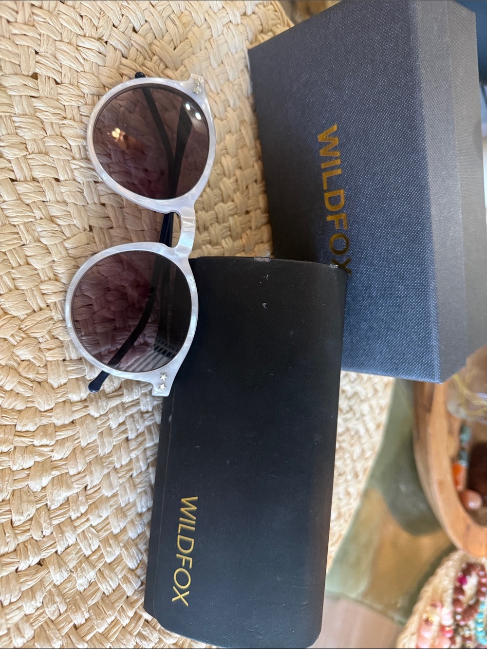 Wildfox White Round Frame Sunglasses with Dark Lenses